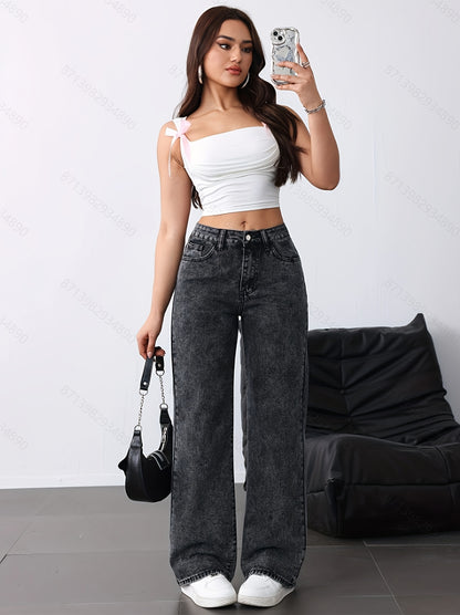 Loose Straight Leg Jeans, Casual Versatile Denim Pants For Women, Women's Clothing & Denim