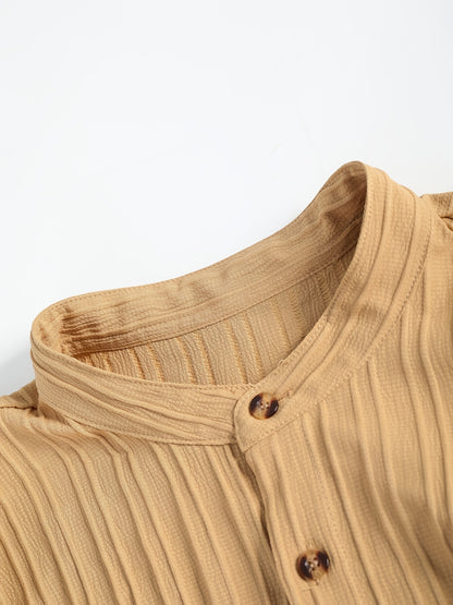 Men'S Two-Piece Set Featuring Textured Fabric, Versatile Long-Sleeve Shirt with Ear Loops, And Loose Drawstring Casual Pants.