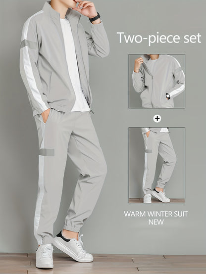 2pcs Men's Spring/Autumn Casual Long Sleeve Sportswear Set with Stand Collar
