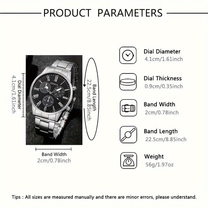 2pcs Elegant Men's Quartz Watch Set, Classic Round Dial Design with Durable Stainless Steel Band, Zinc Alloy Case, Precision Electronic Movement, Casual Fashion Style, Ideal Gift for Father's Day/Valentine's/Ramadan/Birthday/