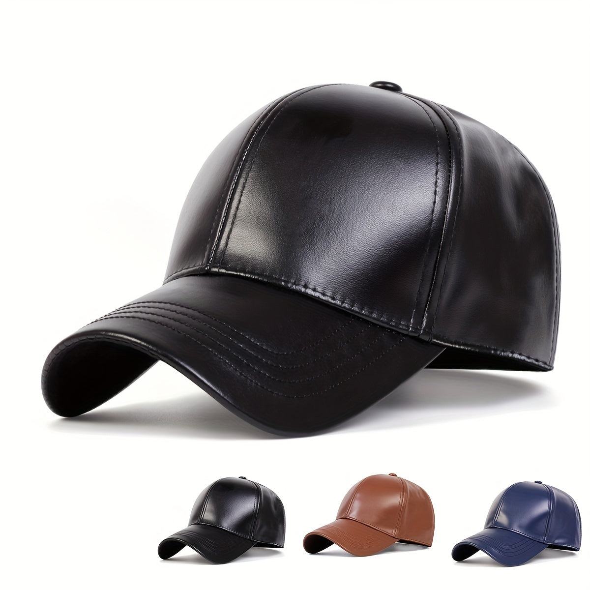 1pc Men's PU Leather Baseball Cap For Autumn And Winter