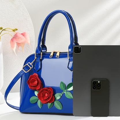 INCK KMCRK Women'S Elegant Black Tote Bag with Golden-Tone Hardware & Floral Embellishments - Large Capacity, Removable Shoulder Strap, Zipper Closure, Polyester Lining - Perfect for Spring/Summer, Casual & Formal Occasions,
