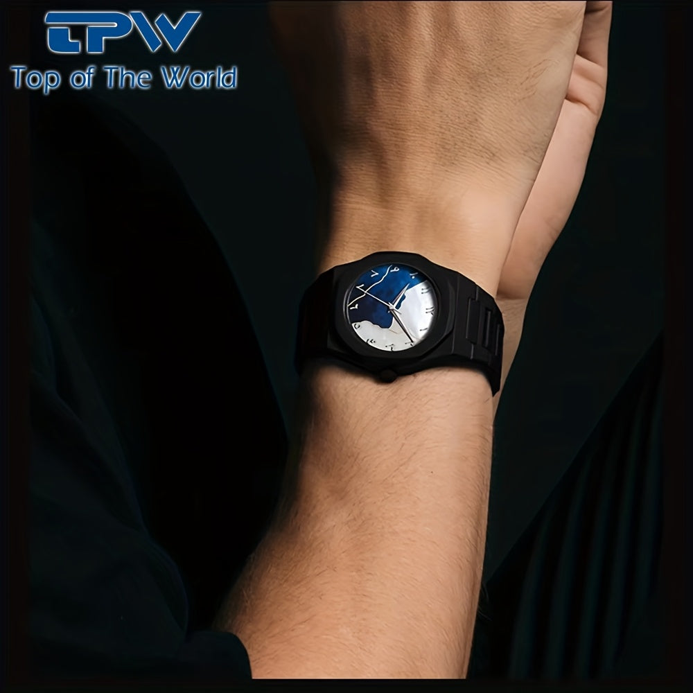 TPW Men's Ultra-Thin Minimalist Quartz Watch - Black Arabic Dial, Round Face, Battery-Powered, Durable Comfortable Strap for Casual & Formal Wear