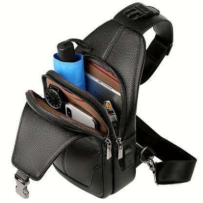 New Men'S Chest Bag 2024 Genuine Faux Leather Texture Crossbody Bag Casual Shoulder Bag Men'S Large Capacity Backpack Trendy