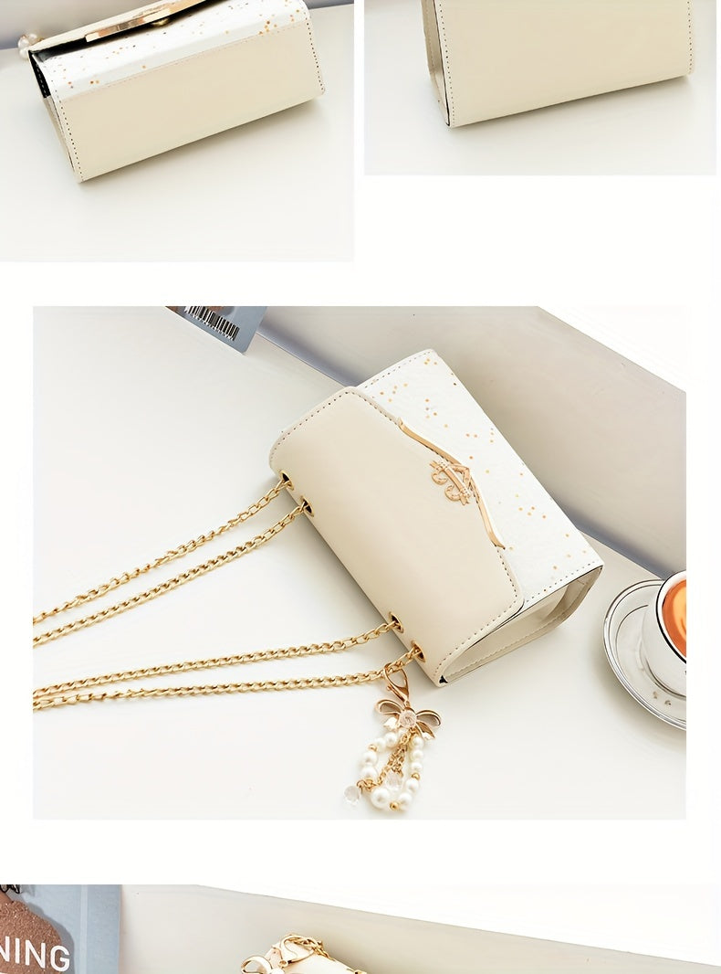 A Festive Mini Shoulder Bag with Shiny Details - Made of PU Material, Lightweight, Featuring an Adjustable Strap And Magnetic Closure, Perfect for Gifting to Family And Friends During The Holidays.