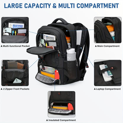 NUBILY 17.3-Inch Men'S Laptop Backpack, 50L Travel Pack, Large Work Backpack for School, College, Business - Non-Food Contact, Black Oxford Fabric with Mesh Windows, Zipper Closure, TSA-Compliant, College Backpack | Sleek Bac