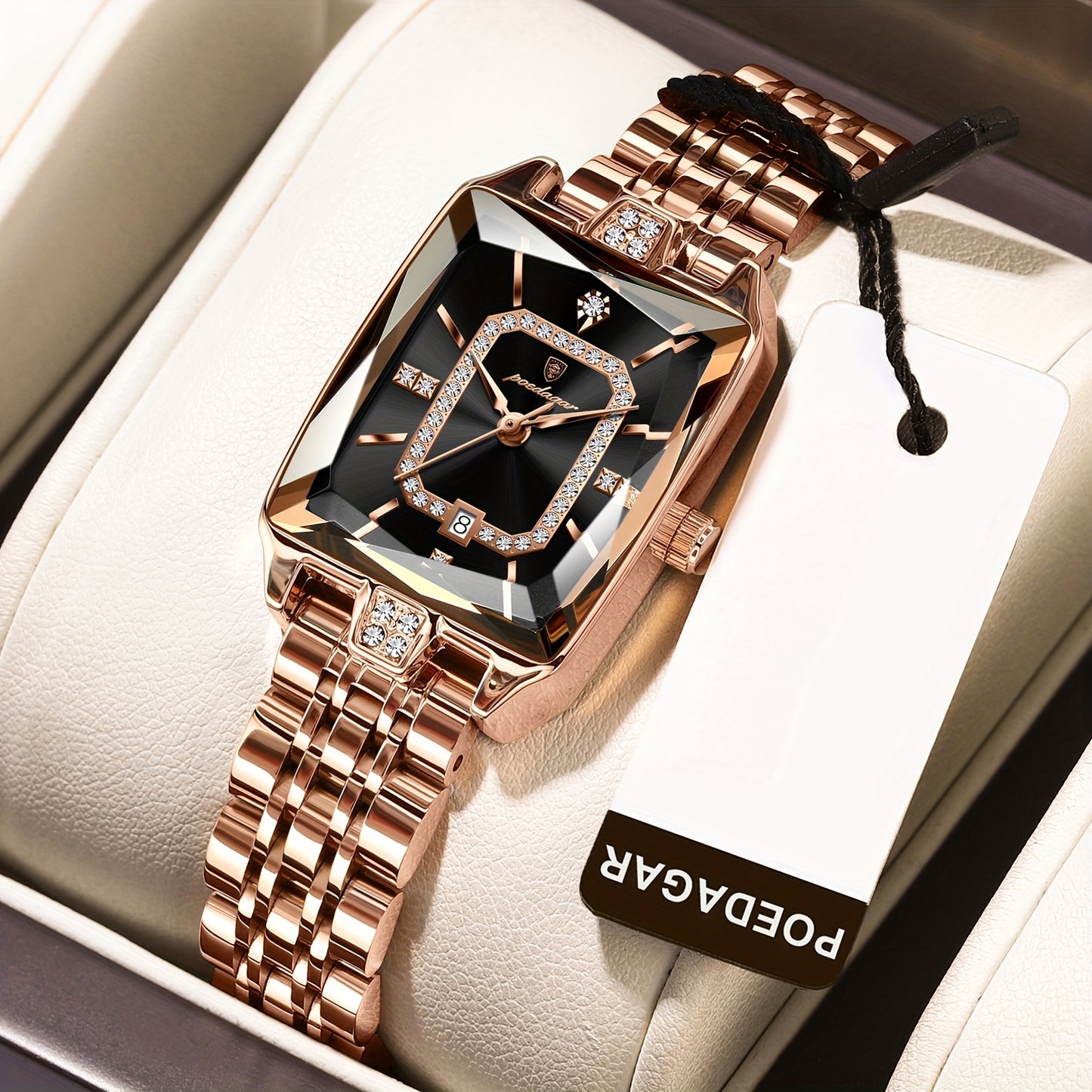 POEDAGAR Women's Ultra-Thin Stainless Steel Quartz Watch - 3ATM Waterproof, Luminous Red Dial with Date Calendar, Champagne Band & Case - Elegant Luxury Wristwatch for Teens & Adults, Perfect for Valentine's Day, Mother's Day