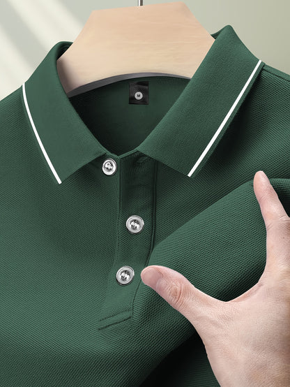 Pearson OBM Men'S Classic Breathable Knit Polyester Polo Shirt - Casual Style, Solid Color, Regular Fit with Slight Stretch, Summer Collared Top with Button Detail