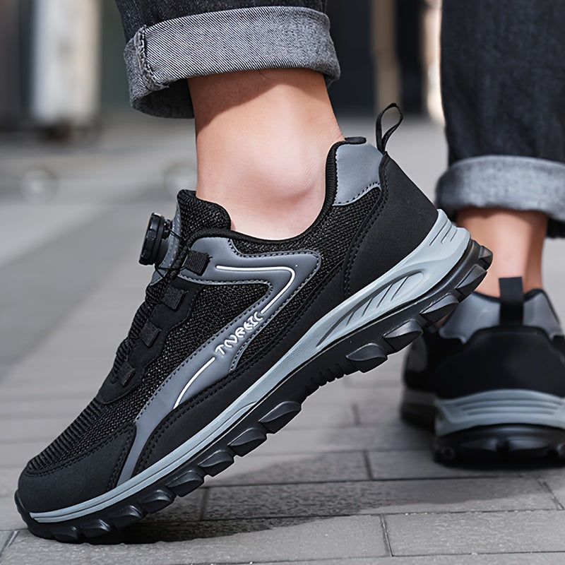 Men'S Lightweight Breathable Outdoor Walking Shoes - Low-Top Comfortable Sneakers with EVA Cushioning, Fabric Upper & Sole for Hiking, Jogging, Casual Wear - Black/White Striped Design, Hiking Shoes, Jogging Footwear, Stylish