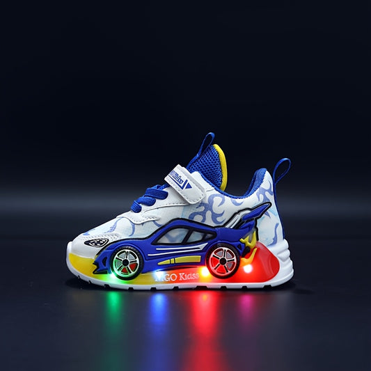 2024 Fall New Youngsters' Boys' Sports Shoes with Cartoon Flashing Lights - Youngsters' Light-Up Running Shoes, Thin, LED, for Ages 1-3-6, PVC Sole, EVA Insole, Hook & Loop Closure, Perfect for Casual Wear