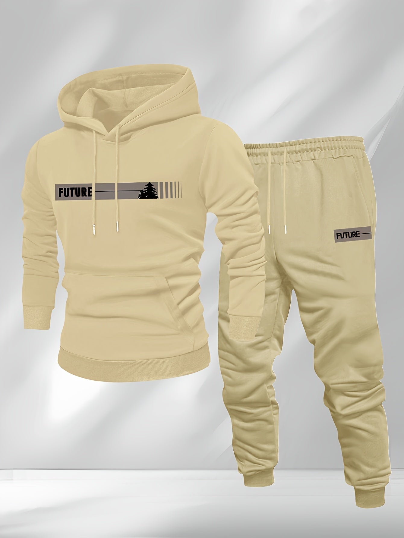 New Autumn and Winter Men's Fleece-Lined Hooded Sweatshirt Set with Print, Long-Sleeve Hoodie and Drawstring Pants for Couples
