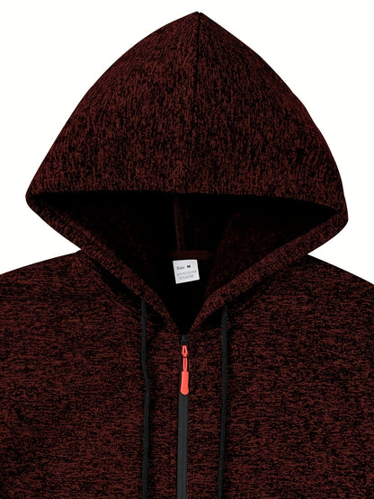 Men's Casual Sports Hoodie and Pants Set with Zipper, Drawstring, Fleece-Lined - Polyester Blend, Machine Washable