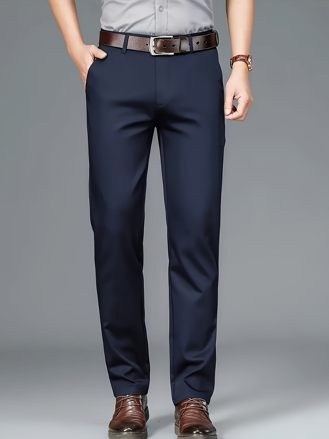 Men'S New Style Solid Color Suit Pants for All Seasons, Fashionable Business Stretch Straight-Leg Formal Trousers, Slim-Fit Casual Pants.