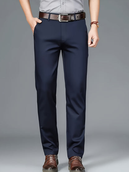 Men'S New Style Solid Color Suit Pants for All Seasons, Fashionable Business Stretch Straight-Leg Formal Trousers, Slim-Fit Casual Pants.