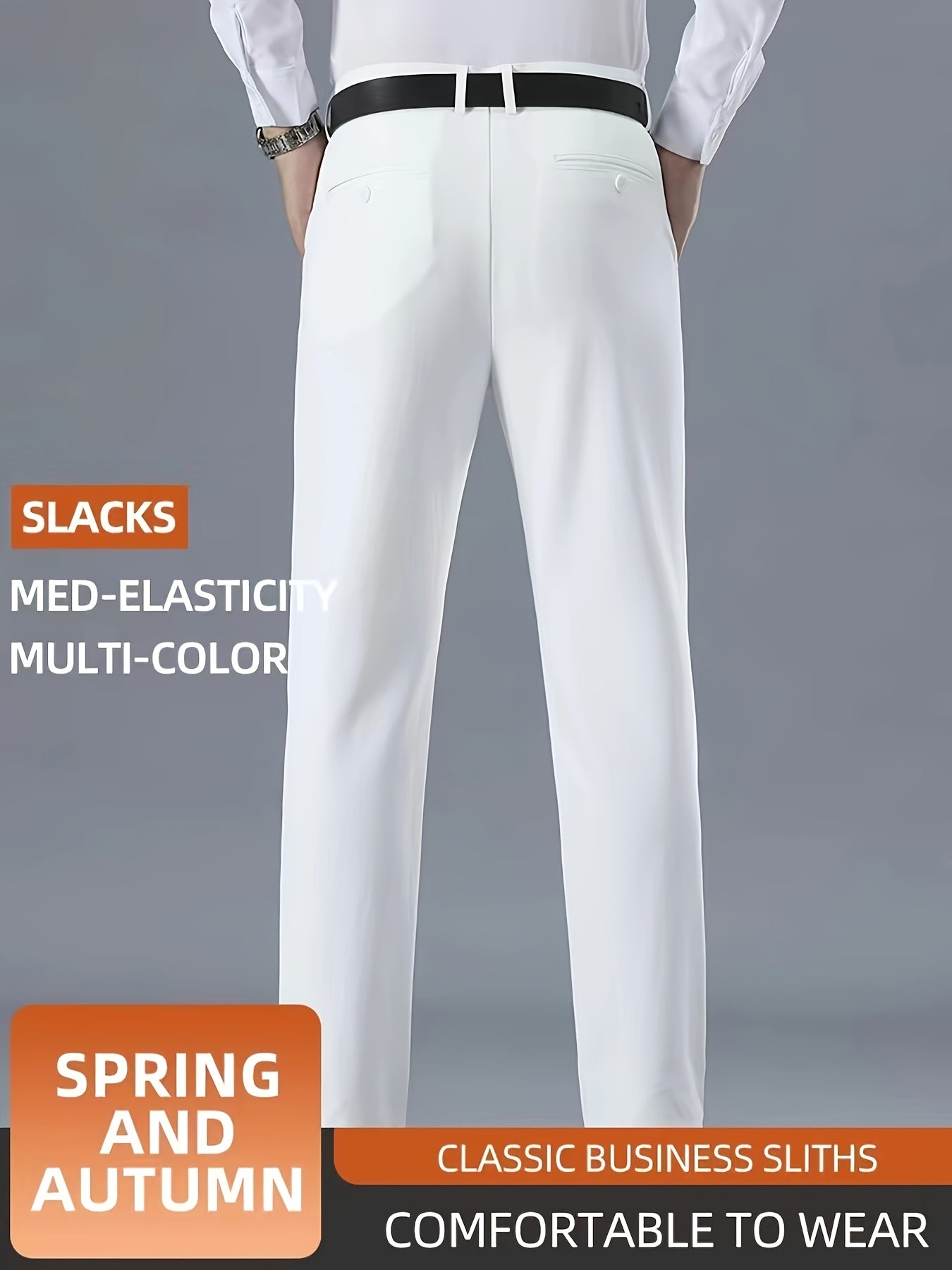 Men's Casual Solid Color Dress Pants - Polyester Blend, Woven, Regular Fit, All-Season Comfort, Adult Suit Pants