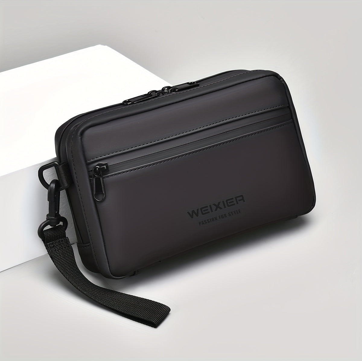 WEIXIER Men's Casual Nylon Handbag - Large Capacity with Adjustable Wrist Strap, Sleek Black for Daily Use, Valentine's Day Gift for Him, Outdoor Bag | Casual Style | Nylon Material