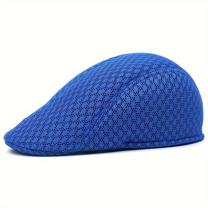 Lightweight Breathable Mesh Beret Hat - Adjustable, Solid Black, Funky Style Polyester Painter Cap for Outdoor Activities