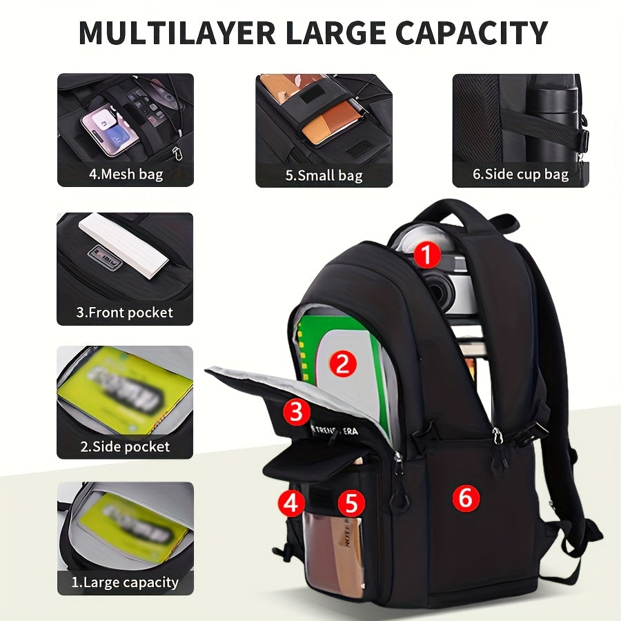 Large Capacity Backpack Set 3pcs, Polyester Lined, Spliced, Adjustable Shoulder Straps, Zipper Closure, Lightweight, Casual Style, for Going Out
