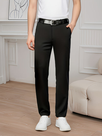 Men'S Classic Black Dress Pants - Nylon Blend, Straight Leg, Straight Leg Pants for Business Occasions