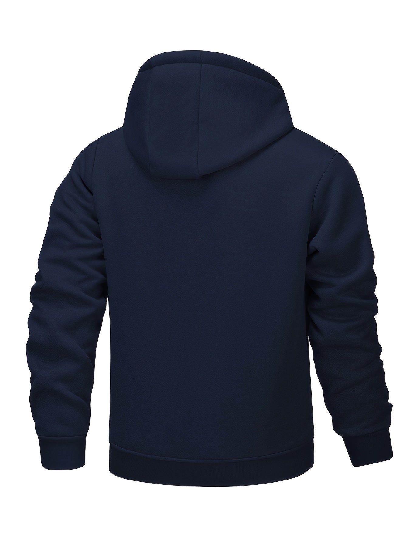 1pc Men'S Casual Style Hooded Jacket, Thick Fleece Lined, Warm Autumn/Winter Fashion, Solid Color, Polyester Knit with Pockets, Regular Fit