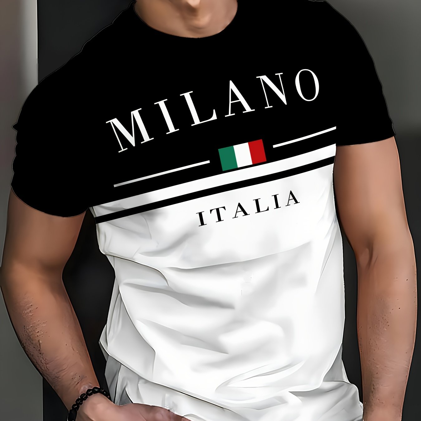 Men'S Milan 3D Print T-Shirt - Casual Crew Neck, Short Sleeve, Lightweight Polyester Tee with Italian Flag Design - Perfect for Travel, Camping, Sports & Outdoor Activities