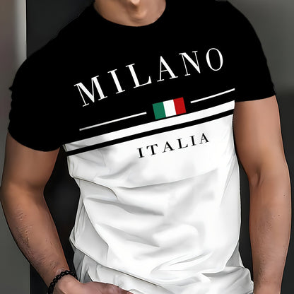 Men'S Milan 3D Print T-Shirt - Casual Crew Neck, Short Sleeve, Lightweight Polyester Tee with Italian Flag Design - Perfect for Travel, Camping, Sports & Outdoor Activities