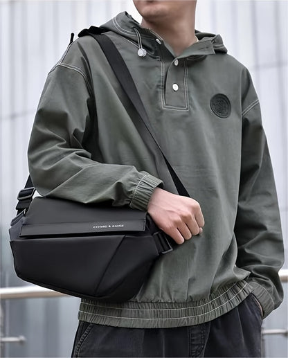 Men'S Sleek Black Crossbody Bag - Durable Oxford Material, Zippered Chest Bag with Adjustable Strap, Ideal for Commuting & Cycling, Trendy Shoulder Bag for Men, Cycling Bag|Trendy Shoulder Bag|Functional Design, Small Crossbo
