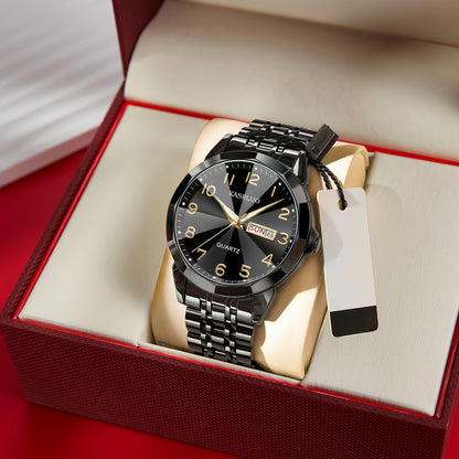 1pc Men'S Fashion Trend Business Sports Steel Band Double Date Quartz Watch - High Value Gift, Stainless Steel Strap, Round Dial with Date Display, Quartz Movement, Battery Powered, Date Display Watch | Stainless Steel Watchb