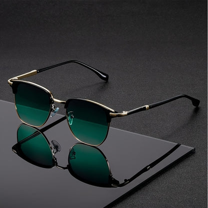 Stylish Two-Tone Square Fashion Glasses with Ultra-Thin Metal Arms - Black Frame & Green Gradient Lenses, Trendy PC Material Eyewear for Women