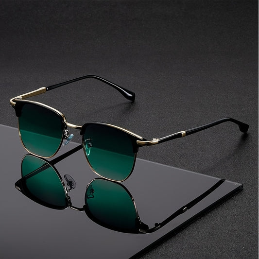 Stylish Two-Tone Square Fashion Glasses with Ultra-Thin Metal Arms - Black Frame & Green Gradient Lenses, Trendy PC Material Eyewear for Women