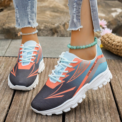 Women'S Breathable Lightweight Walking Shoes - Neon Green & Black Striped Design, Lace-Up Sneakers with EVA Cushioned Sole for All-Season Comfort, Casual Outdoor Footwear, Ladies Sneakers, Modern Striped Design, Synthetic Fau