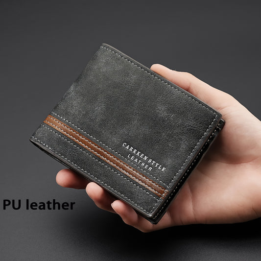 1pc Men's Short Wallet, Fashion Horizontal Multi-card Slots Zipper Coin Purse