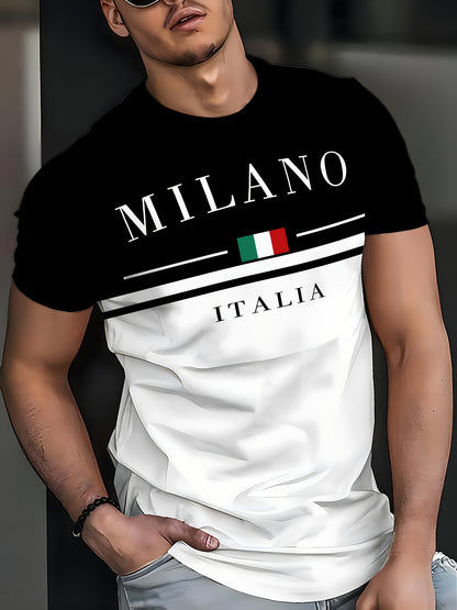 Men'S Milan 3D Print T-Shirt - Casual Crew Neck, Short Sleeve, Lightweight Polyester Tee with Italian Flag Design - Perfect for Travel, Camping, Sports & Outdoor Activities