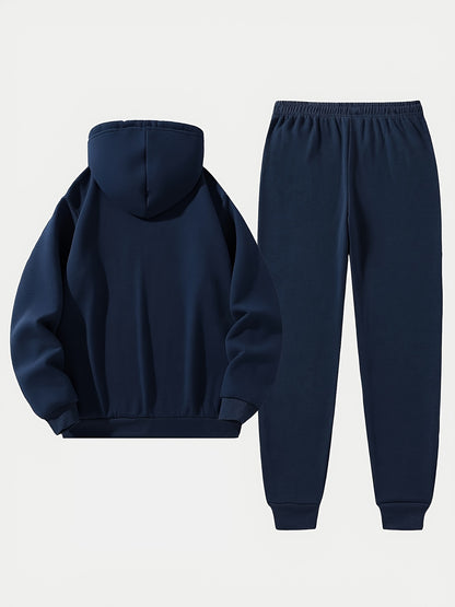Men'S Sporty Two-Piece Hoodie and Pants Set - Gray with Black Logo, Non-Stretch Fabric, Regular Fit, Pockets, Ideal for Fall/Winter, Casual Wear|Hooded Sweatshirt|Pocketed Pants, Sweater Hoodie
