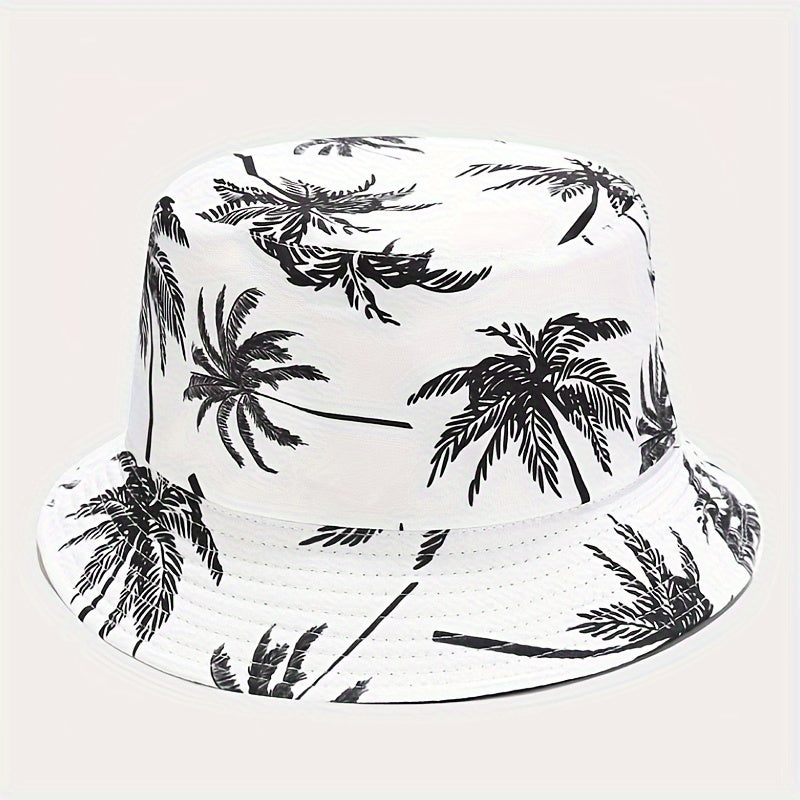 1pc Unisex Coconut Tree Print Bucket Hat - Bohemian Tropical Vacation Style, Breathable & Durable for Outdoor Beach, Casual Wear, Men & Women, Lightweight Headgear, Summer Accessory, Boho Chic, Comfortable Fit, Boho Fashion