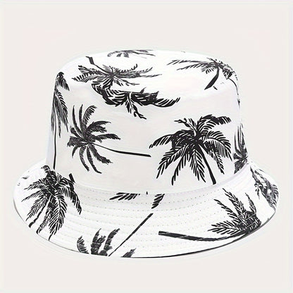1pc Unisex Coconut Tree Print Bucket Hat - Bohemian Tropical Vacation Style, Breathable & Durable for Outdoor Beach, Casual Wear, Men & Women, Lightweight Headgear, Summer Accessory, Boho Chic, Comfortable Fit, Boho Fashion