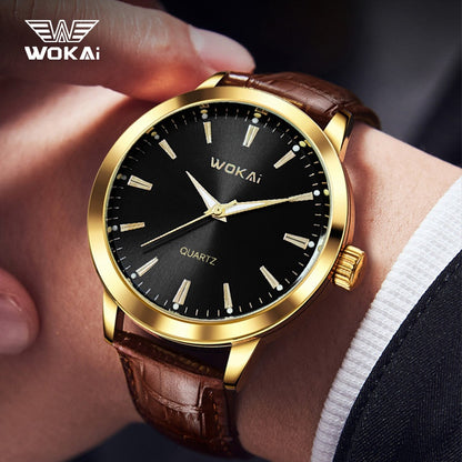 WOKAI Men'S Luxury Sports Watch - Waterproof, Quartz Movement, Round Dial with Roman Numerals & LED Display, Faux Leather Strap, Perfect for Casual or Active Lifestyles, Sporty Timepiece | Stylish Timepiece | Durable Watch