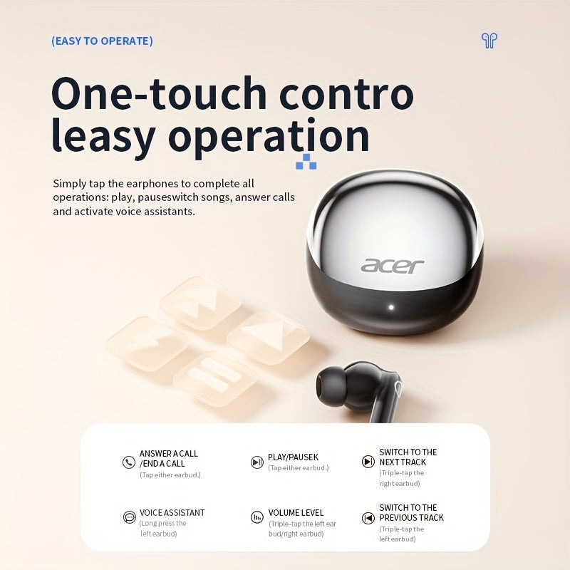 ACER HiFi բարձր թույլտվությամբ ստերեո ձայնային TWS անլար ականջակալներ՝ զանգերի աղմուկի չեղարկմամբ, երկար սպասման ժամանակ, երկմիջուկ 5.4 անլար չիպ, HIFI կարգի ստերեո ձայն, թեթև հպումային դիզայն, նորաձև դիզայն, հարմարավետ