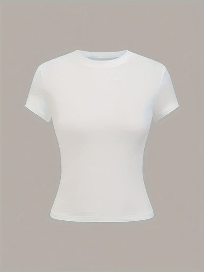3pcs Women'S Basic Crew Neck Short Sleeve Crop T-Shirts in Black, White, and Gray - Slim Fit, Stretchy Polyester Blend, Cute & Versatile for Spring/Summer, Casual Outings, Vacation Attire | Basic Crop Top | Textur