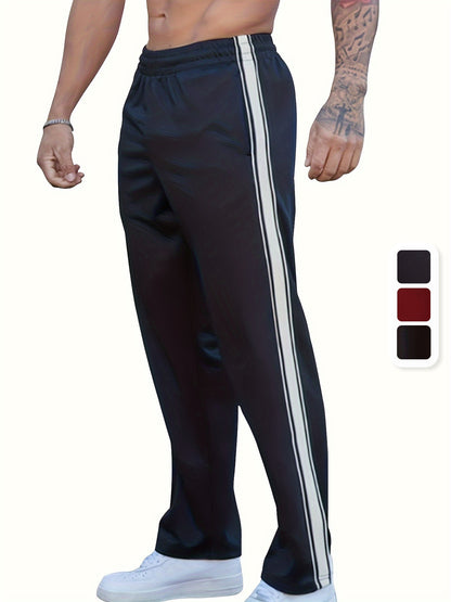 Men's Casual Athletic Joggers - Striped, Breathable Polyester Blend with Pockets for Running & Fitness, Perfect for Spring/Fall