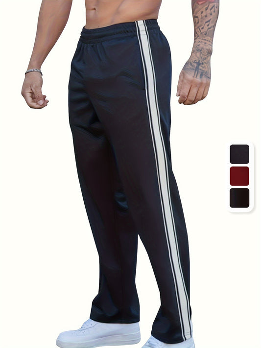 Men's Casual Athletic Joggers - Striped, Breathable Polyester Blend with Pockets for Running & Fitness, Perfect for Spring/Fall