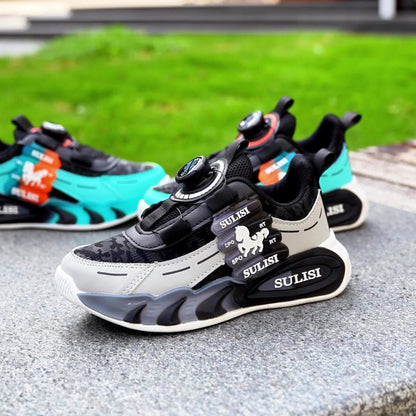 Kid's Trendy Colour Block Sneakers with Rotating Buckle, Comfy Non Slip Durable Shoes for Boy's & Girl's Outdoor Activities
