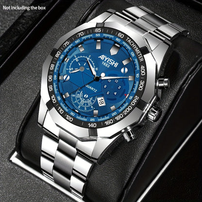 AIYISHI Men's Luxury Business Quartz Watch | | Luminous Hands & Markers | Date Display | Zinc Alloy Case and Band | Analog Dial with Subdials | Ideal for Professional Gifting