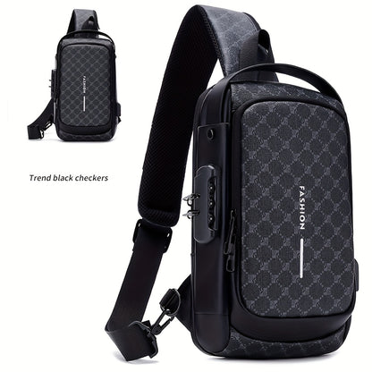Elegant Black Crossbody Bag with Adjustable Strap, Anti-Theft Zipper Closure, and Polyester Lining - Stylish Chest Bag for Men and Women, Secure Travel Bag|Patterned Chest Bag|Durable Zipper Closure