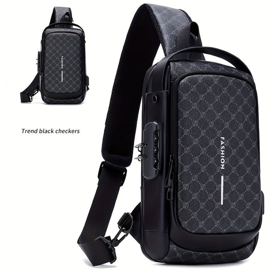 Elegant Black Crossbody Bag with Adjustable Strap, Anti-Theft Zipper Closure, and Polyester Lining - Stylish Chest Bag for Men and Women, Secure Travel Bag|Patterned Chest Bag|Durable Zipper Closure