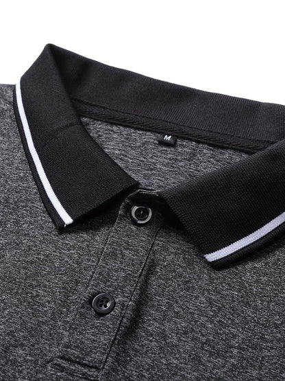 Men's Casual Color-Block Long Sleeve Button-Up Shirt & Drawstring Joggers Set - Polyester Blend, Pockets Included, Perfect for Spring/Fall