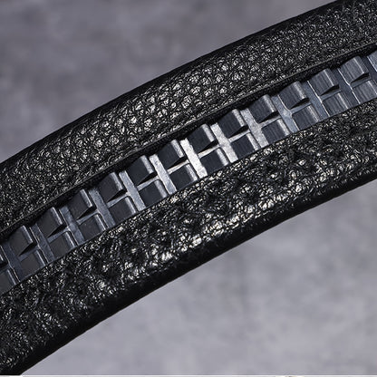 Men's Luxury Belt with Automatic Buckle - Adjustable 120-130cm, Formal & Casual Dress Belt, Alloy Construction for Everyday & Special Occasions - Sophisticated Men's Accessory, Belt Accessories, Stylish Crocodile Texture, Tex