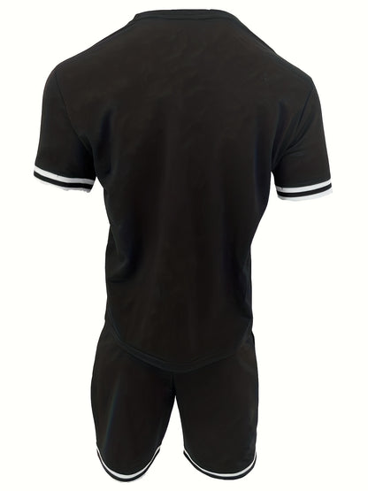 2025 New Casual Men's Set Round Neck Short Sleeve T-Shirt Summer Drawstring Shorts Solid Color Men's Suit