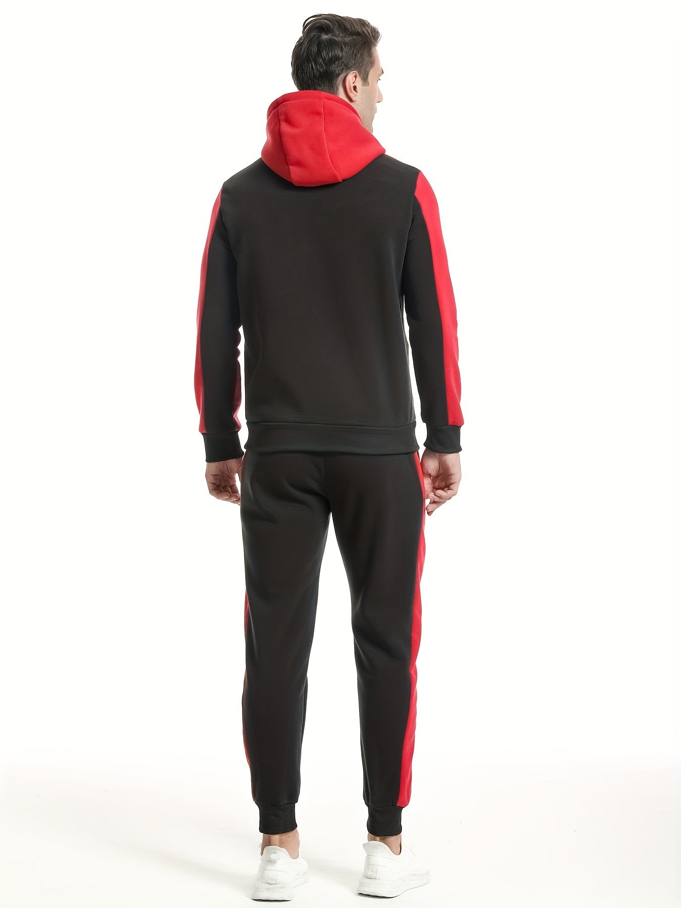 Men'S Casual Hoodie Set for Autumn And Winter, Featuring a Hooded Sweatshirt And a Sporty Cardigan in a Patchwork Design.