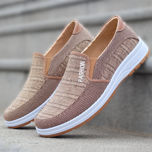 Men'S Casual Slip-On Loafers - Lightweight Breathable Fabric Upper, White Rubber Sole, Brown Accents, Comfortable for Outdoor Walking & Casual Attire, Summer Footwear, Stylish Slipons, Durable Traction Footwear